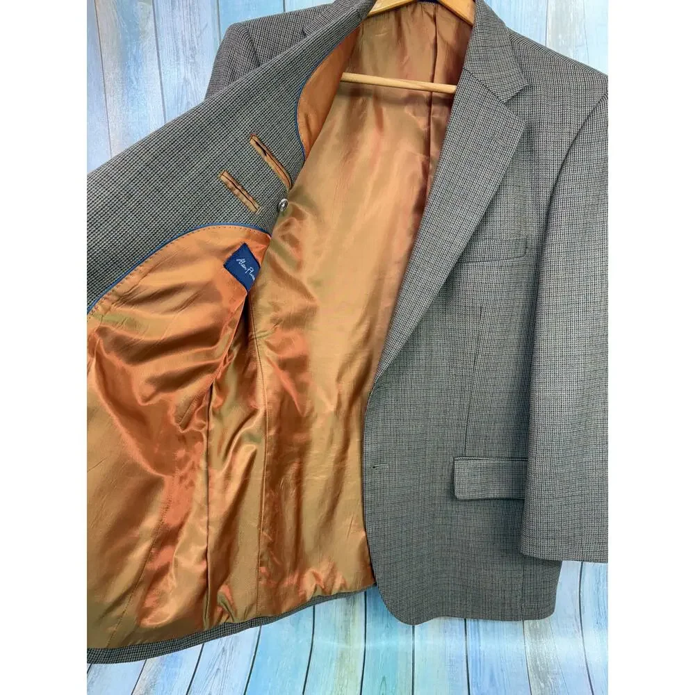 Alan Flusser Lambswool Blazer Jacket Size 42R Brown Tan Plaid Houndstooth